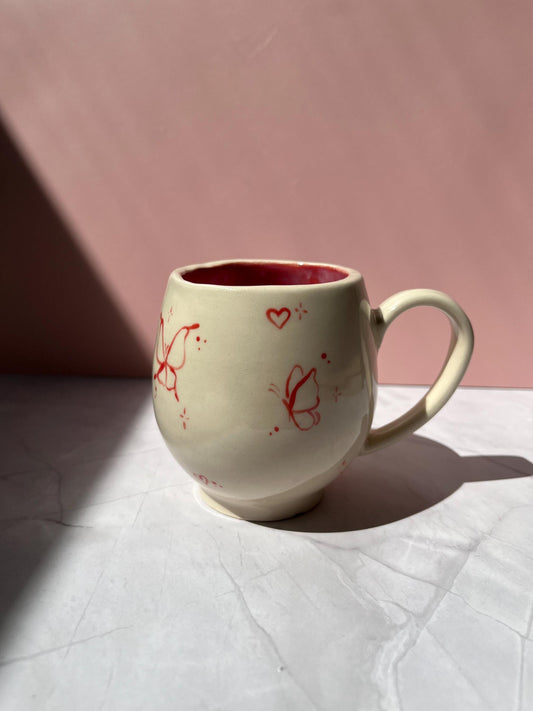 Red Butterflies Handmade Ceramic Mug