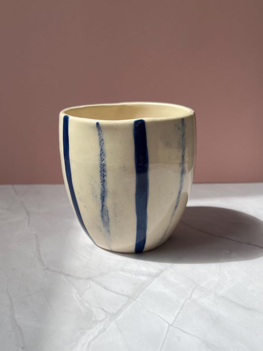 Blue Stripes Handmade Ceramic Thumb Tumbler Cup