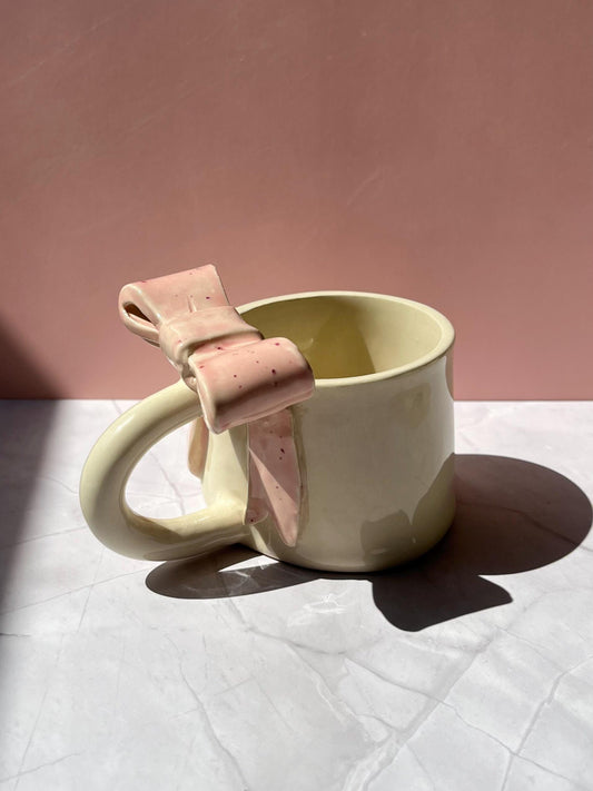 Pink Speckled Bow Ceramic Handmade Mug